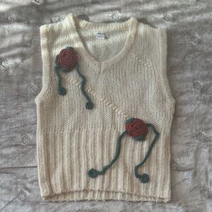 Kimchi Blue Cream Knit Vest with Rose Accents